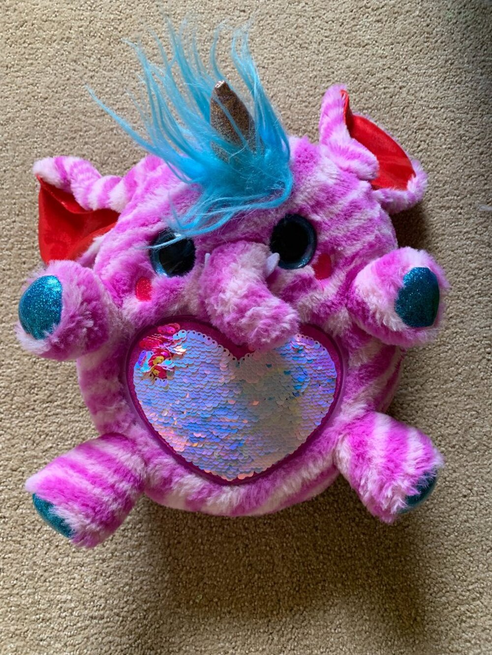 Pink Plush Dragon Stuffed Animal - Sequin Heart